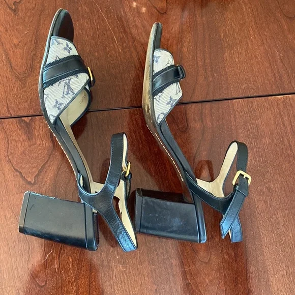 Louis Vuitton Vintage Dark Blue Monogram Mini Lin Sandal Size 35.5 - Picture 5 of 16